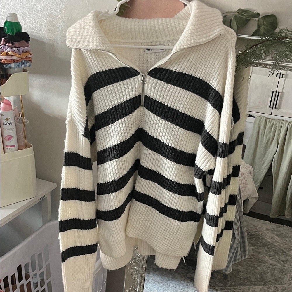 Sonoma Black and White Striped Cowl Neck Sweater